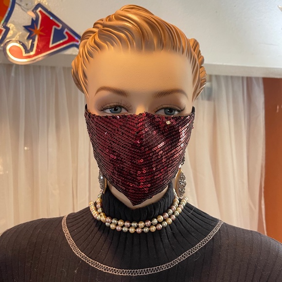 Accessories - Burgundy Sequin Face Mask